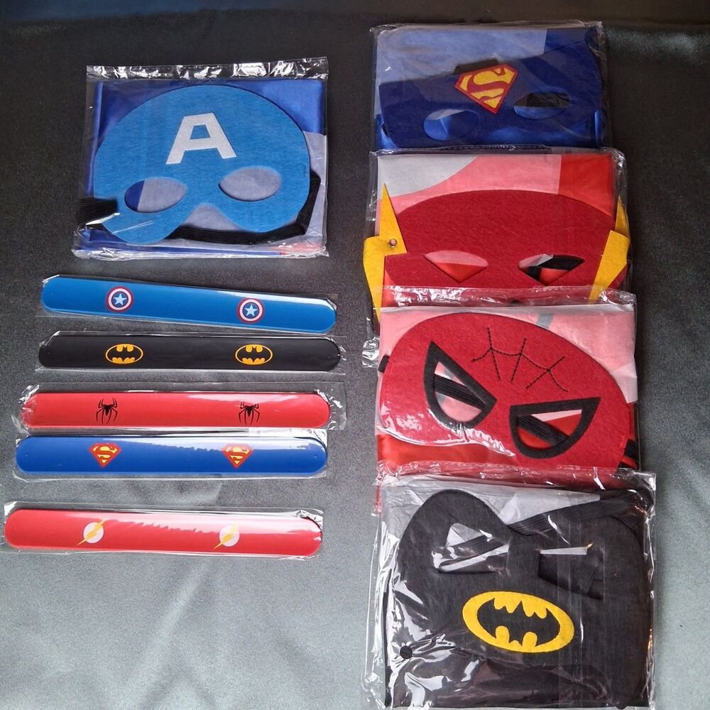 Halloween Superhero Capes Masks Slap Bracelets Batman Spiderman Superman Kids